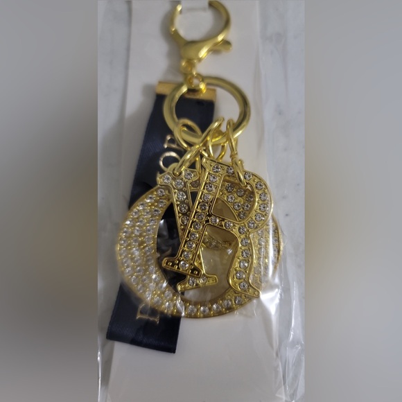 New in Box Dior GWP Gold and Black Rhinestone Charm Keychain Bag Charm - Picture 3 of 3